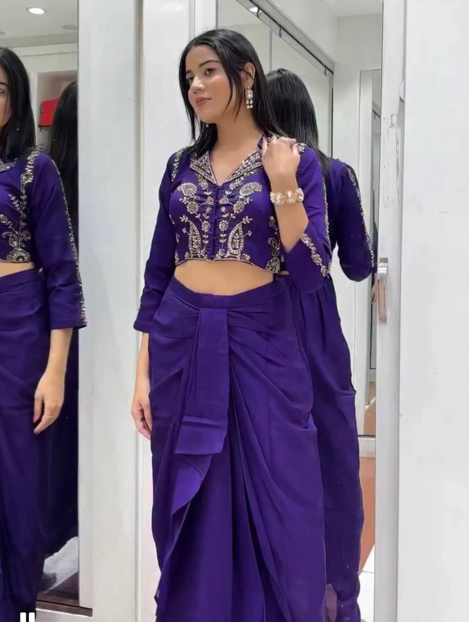 Festive Glow Reloaded: Two-Piece Dhoti Set with Sequin Charm