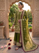 Designer Party Wear Look Pur Heavy Faux Georgette Top Plazzo & Dupatta Set