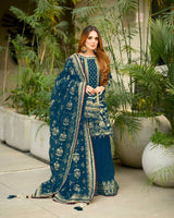Designer Party Wear Look Pur Heavy Faux Georgette Top Plazzo & Dupatta Set