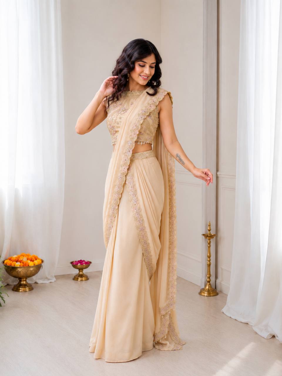 Get festive ready in our new Trending Stylelish Lehenga  set  With Embroidery Work detailing