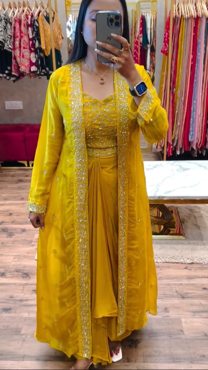 New Super Trending Party Wear Shrug with Sarara With Embroidery Work