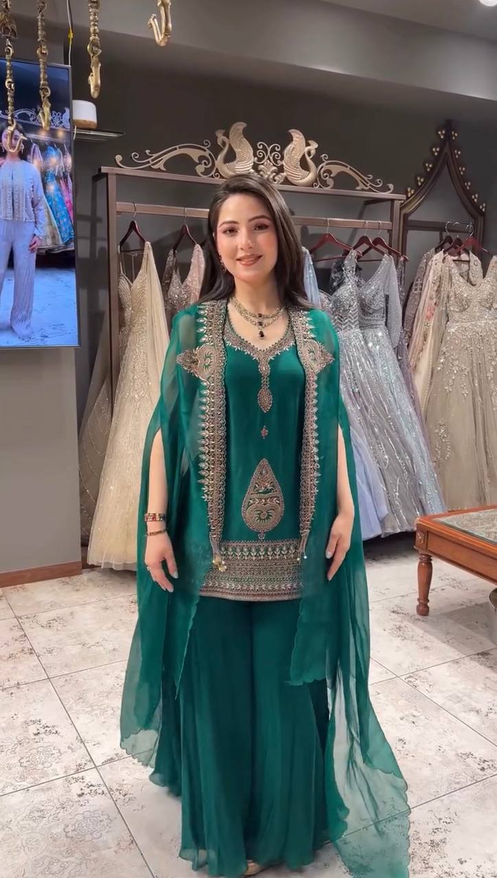 Letest New Designer Plazzo Set Green Colour