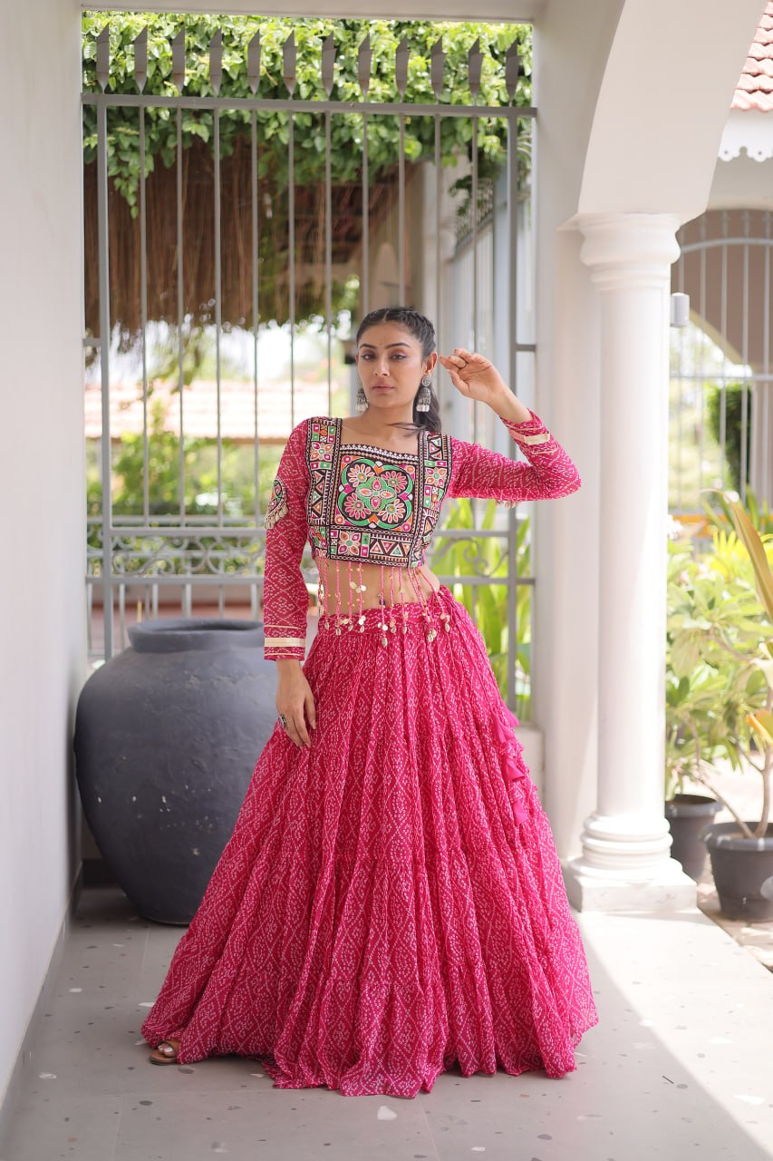 Make a stunning statement with this elegant Colour Sequins Navratri Lehenga Choli,