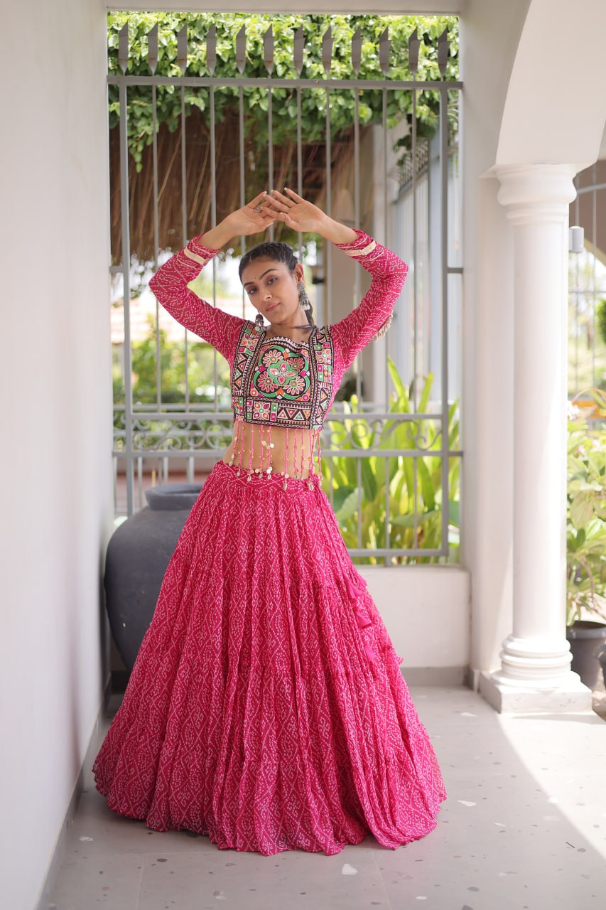 Make a stunning statement with this elegant Colour Sequins Navratri Lehenga Choli,