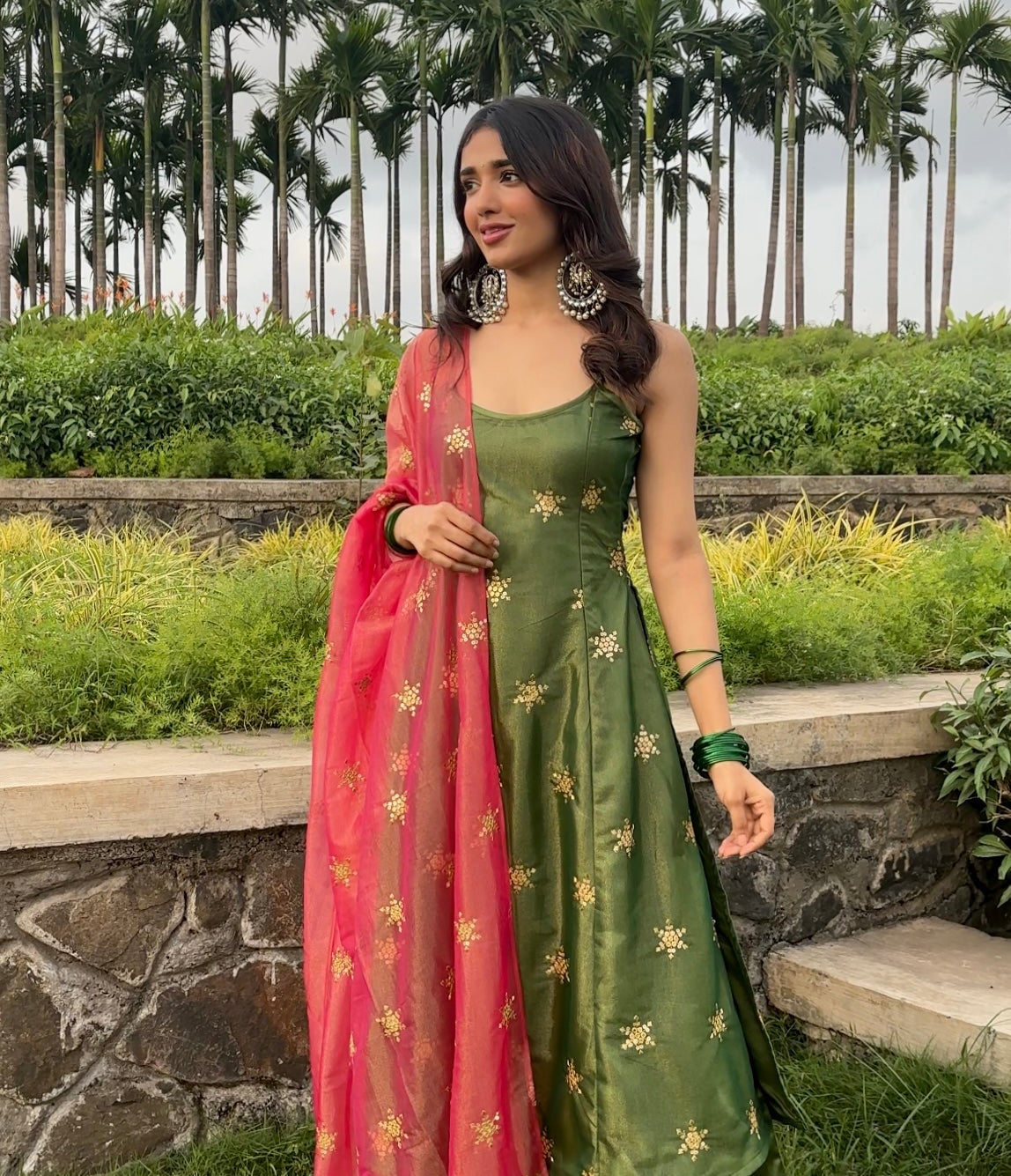 Tissue Organza Embroidered Suit Set with Palazzo & Dupatta