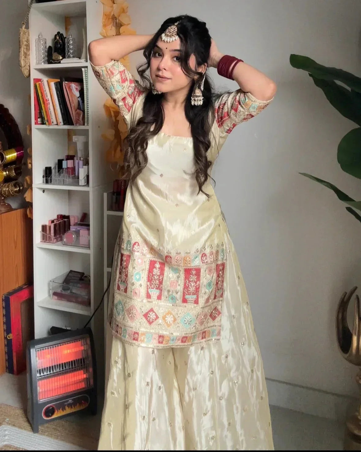 Khushi Silk Heavy Work Off White Sharara Set