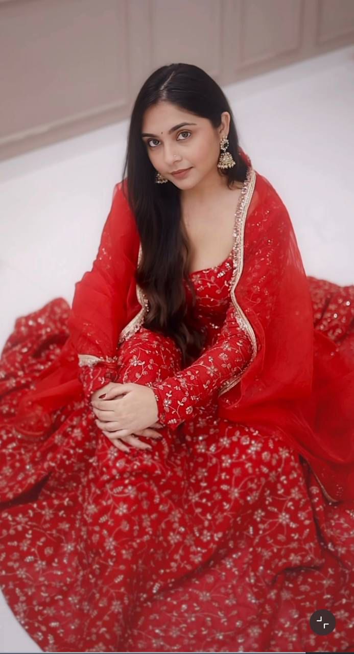 Heavy Blooming Georgette Embroidery Sequence Work Anarkali Gown Set with Pant and Dupatta