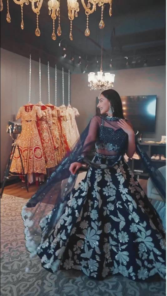 Kasturi Silk Georgette Lehenga Set with Rainbow Sequins, Dori & Stone Work