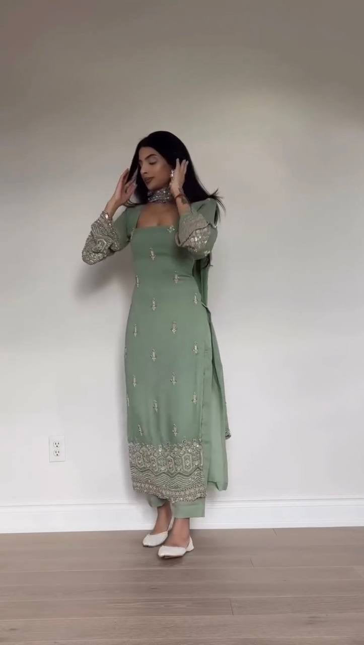 Faux Georgette Thread–Sequins Work Suit Set