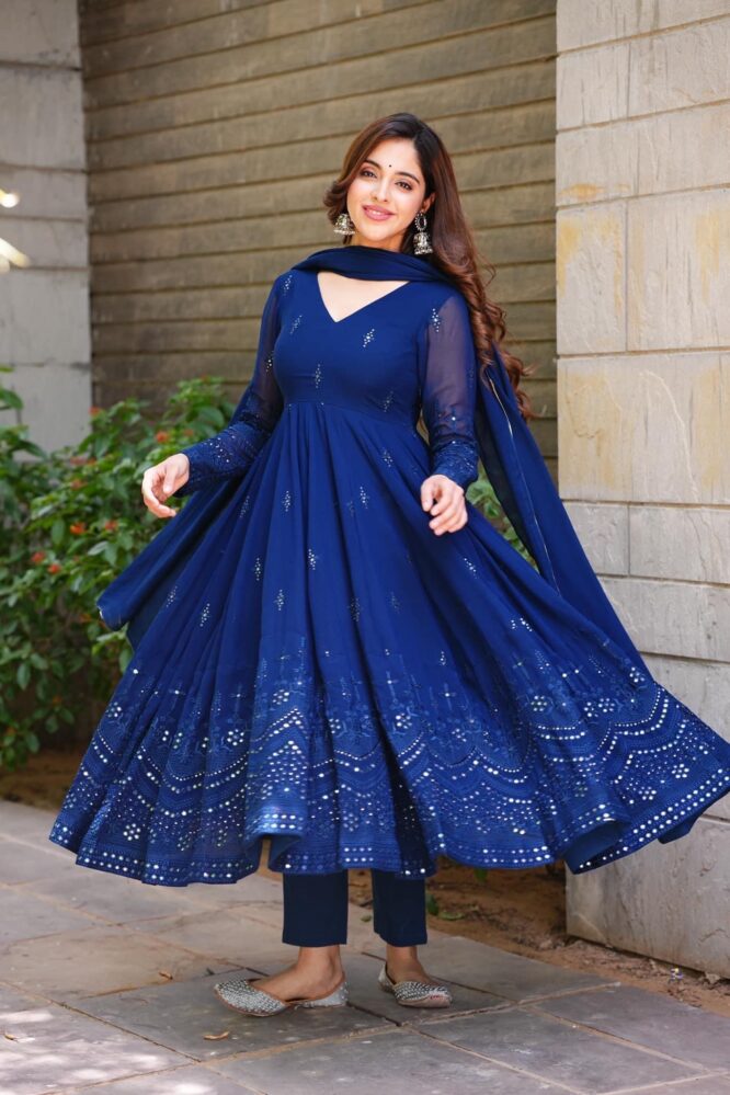 Blue Premium Designer Anarkali Suit Set