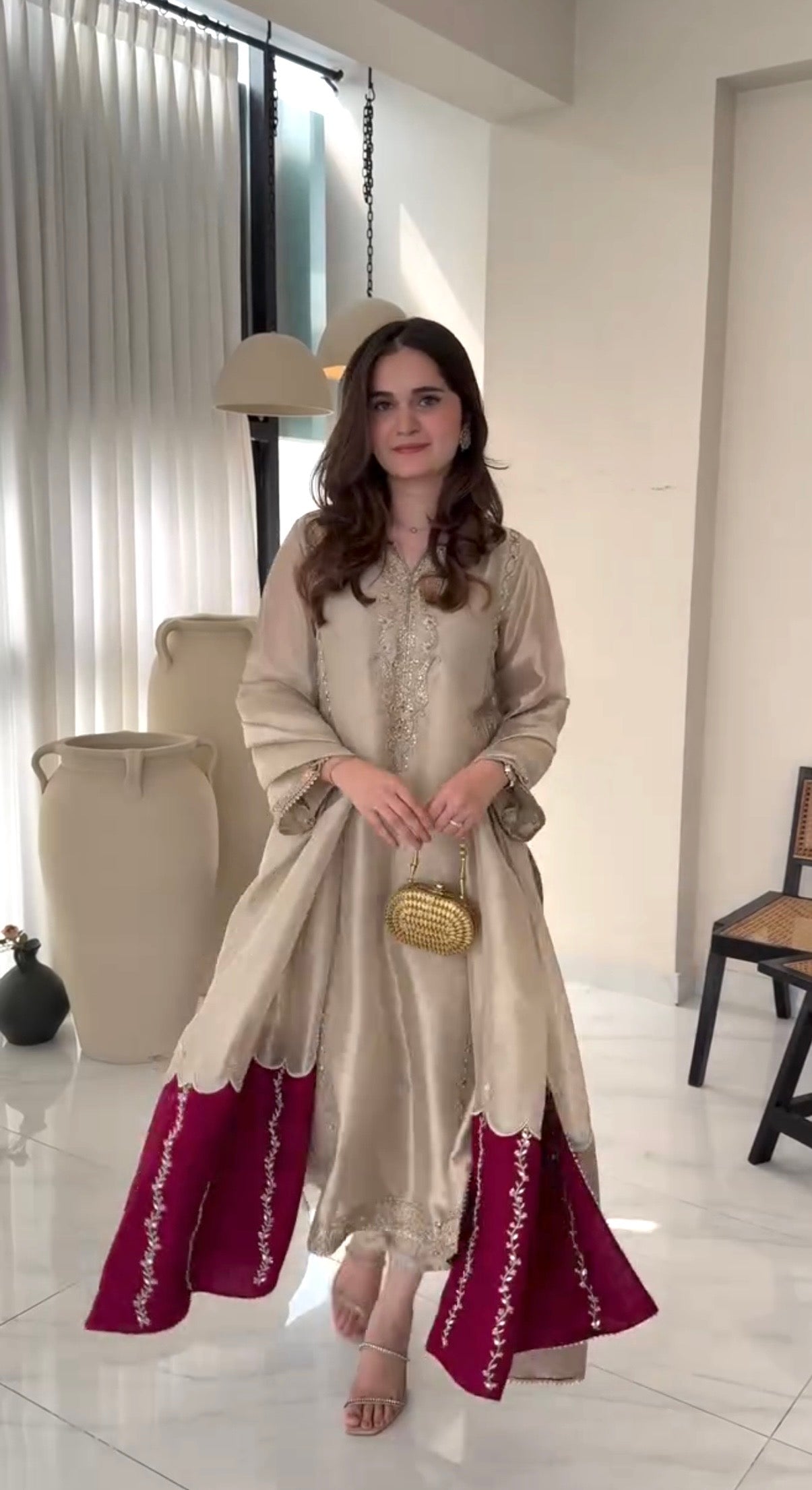 Designer JC Silk Top, Palazzo and Dupatta Set with 5mm Sequin Work