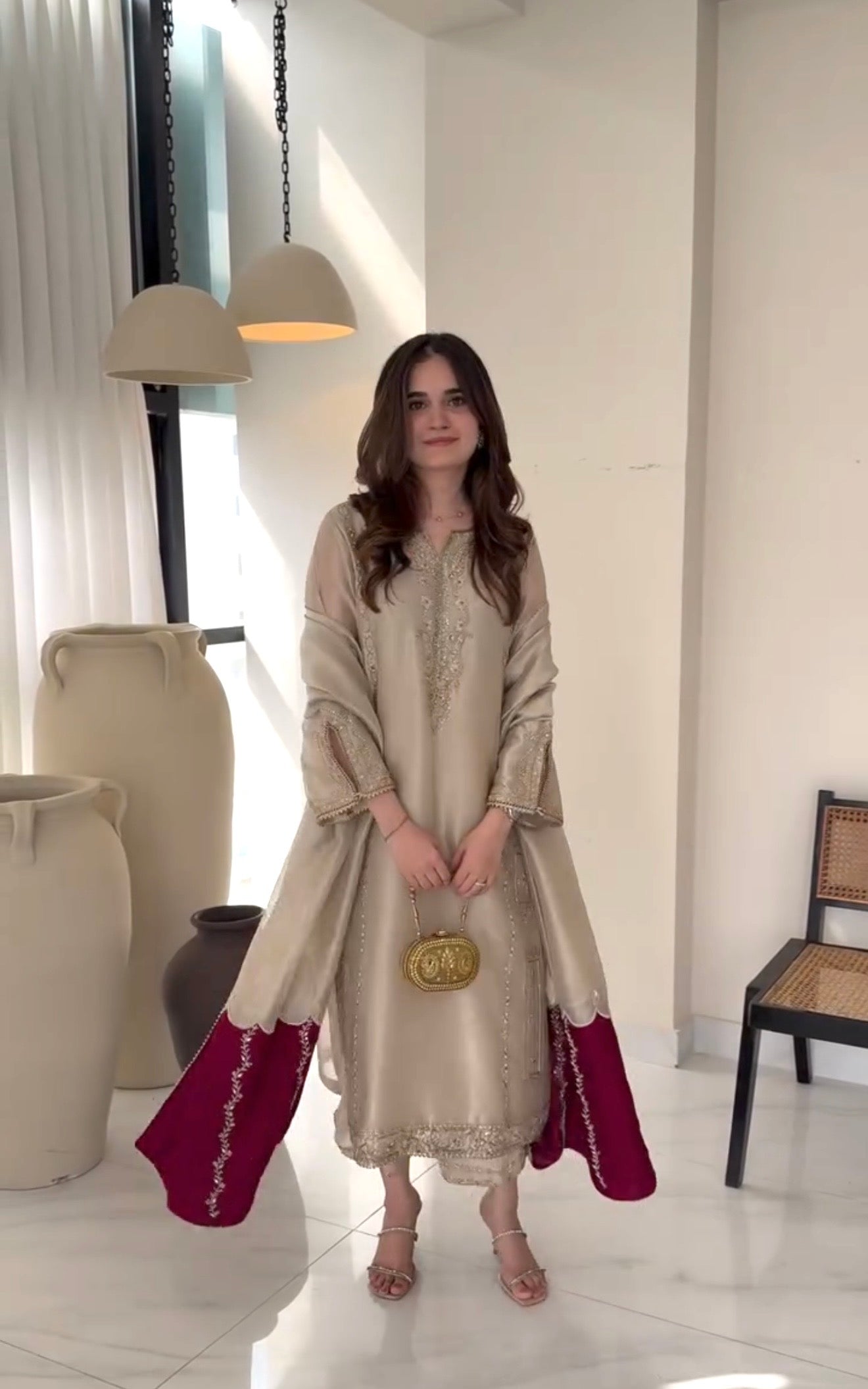 Designer JC Silk Top, Palazzo and Dupatta Set with 5mm Sequin Work