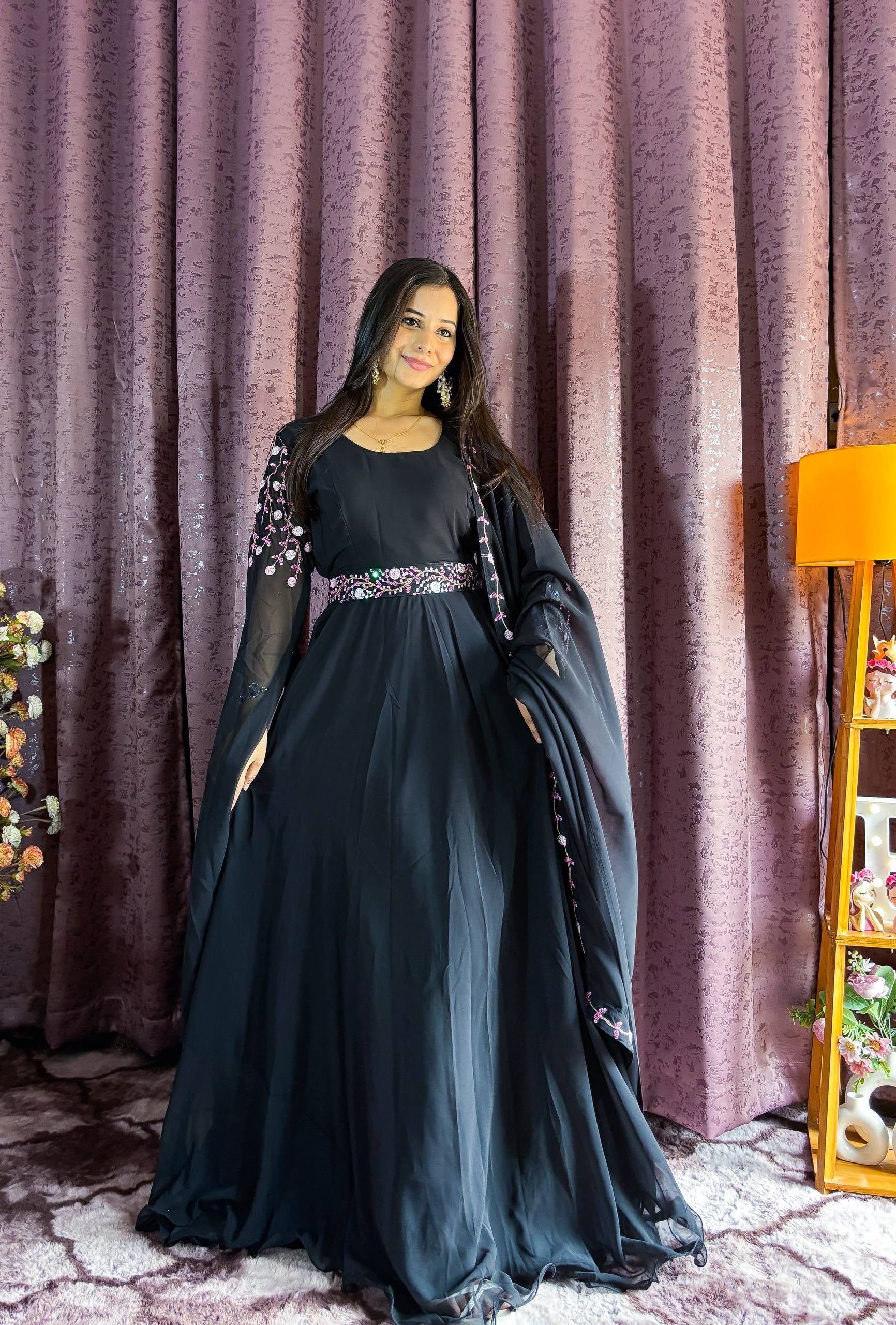 Black Georgette Gown with Sequins & Dori Work | Party & Festive Wear