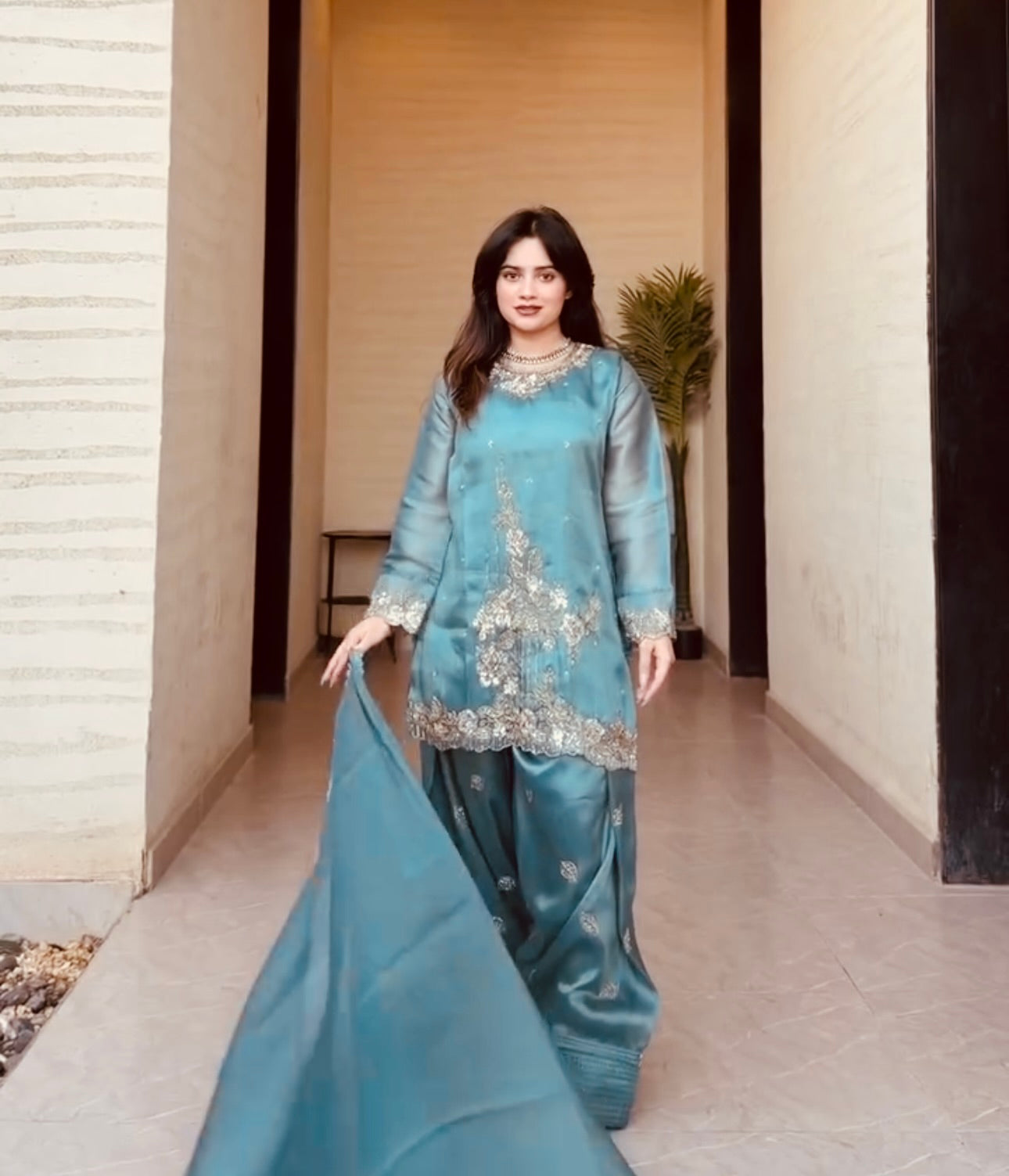 Ziva Designer Sequin Work Silk Farshi Ensemble