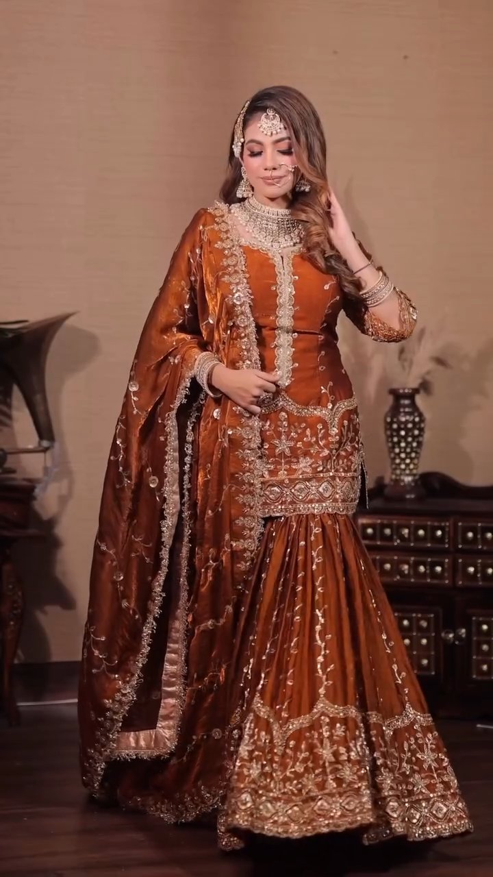 Designer Fendy Silk Top, Bottom and Dupatta Set with Heavy Embroidery Sequin Work