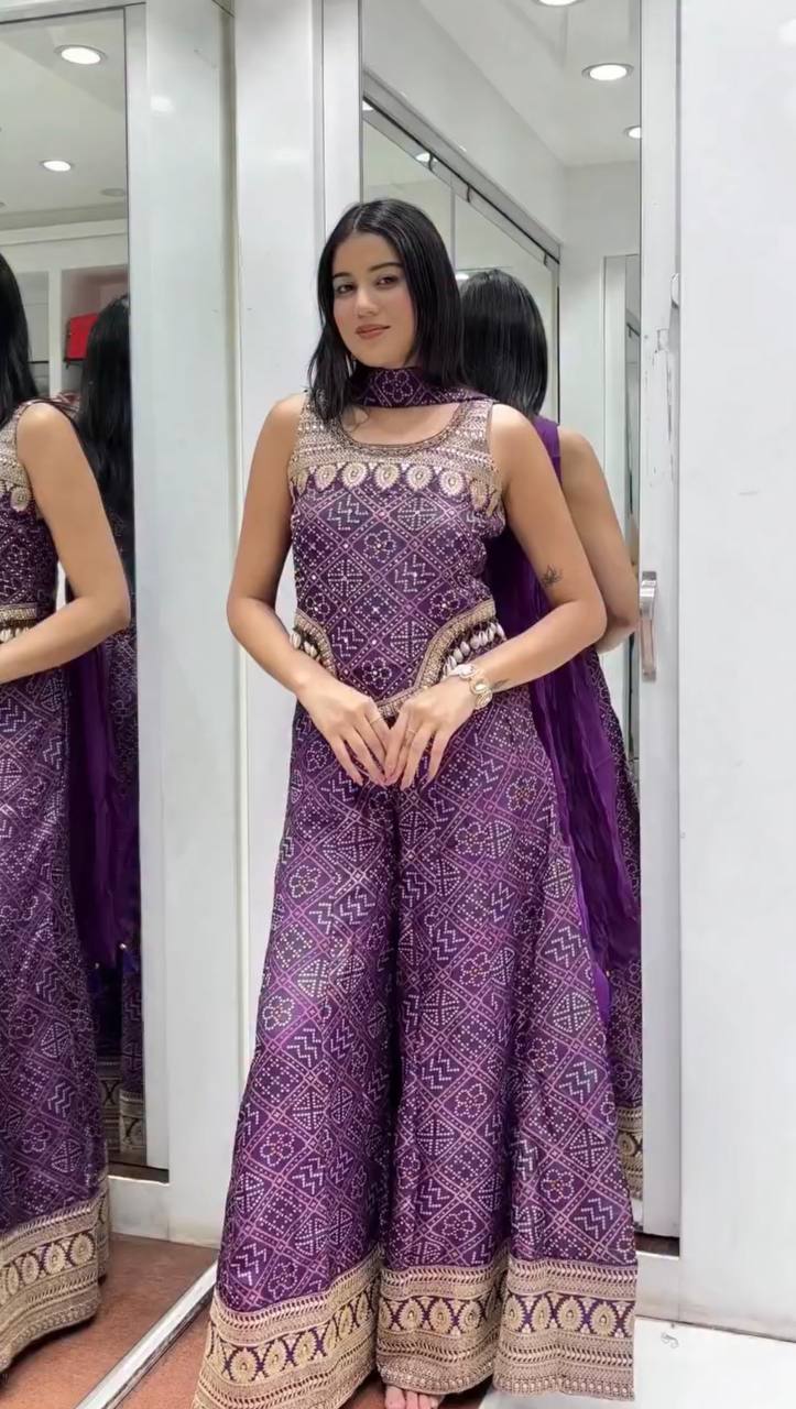 Royal Elegance In Digital Print Indo-Western Suit