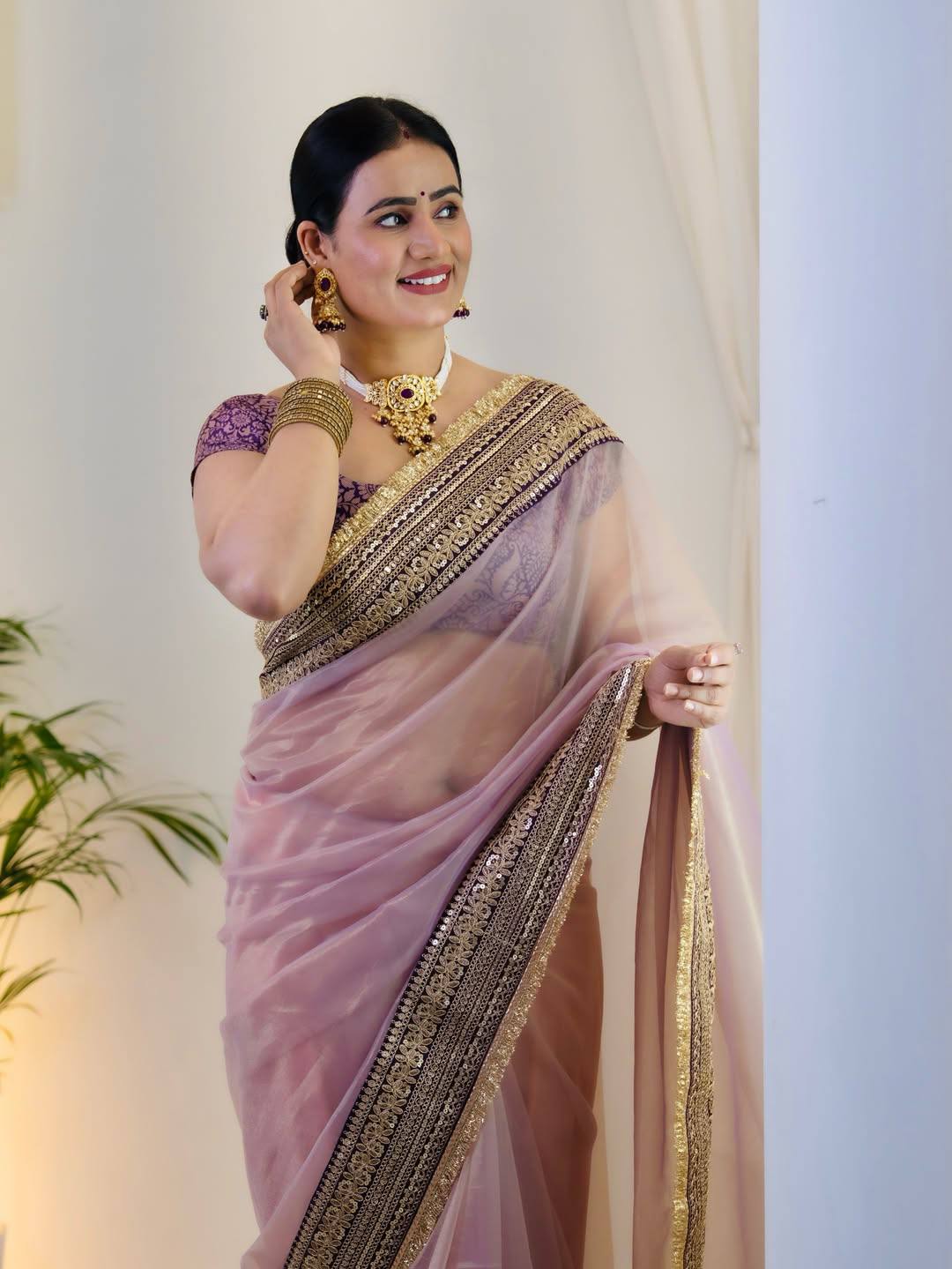 RV-6036 Beautiful Designer Bollywood Soft Twill Net Saree with Sequin and Embroidery Work by RV Creation