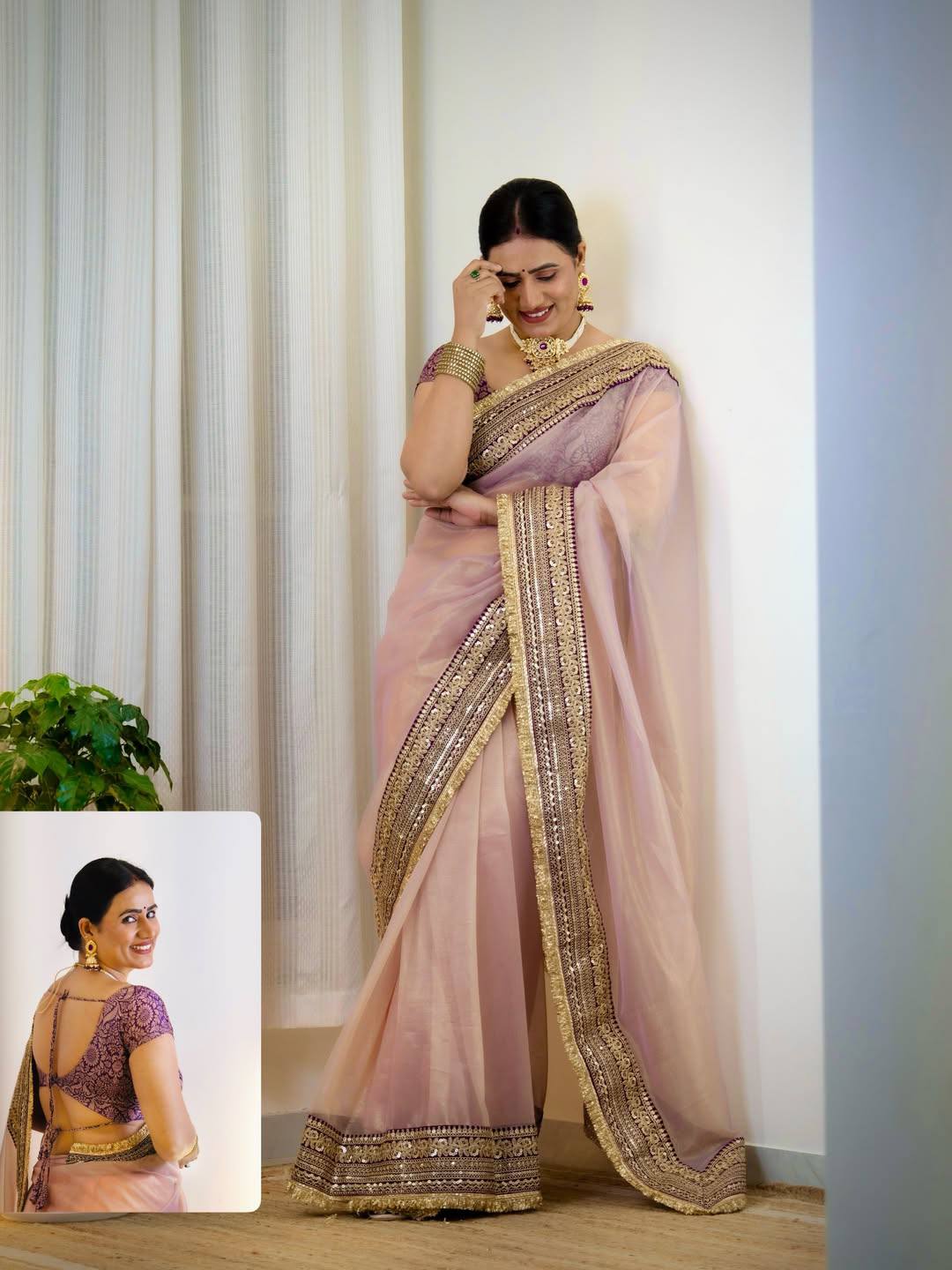 RV-6036 Beautiful Designer Bollywood Soft Twill Net Saree with Sequin and Embroidery Work by RV Creation