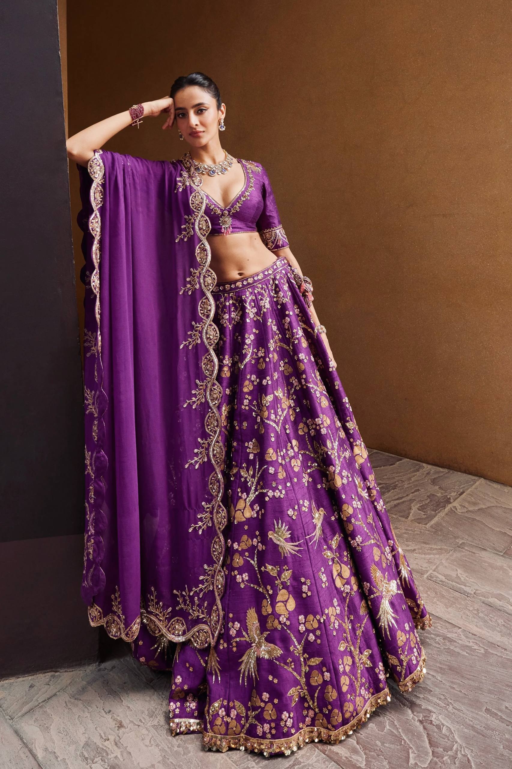 Purple Majesty Thai Silk Embroidered Lehenga Set