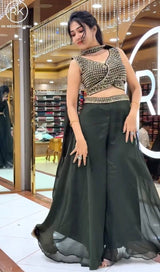 Royal Ruby Embroidered Palazzo Set