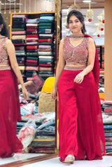 Royal Ruby Embroidered Palazzo Set