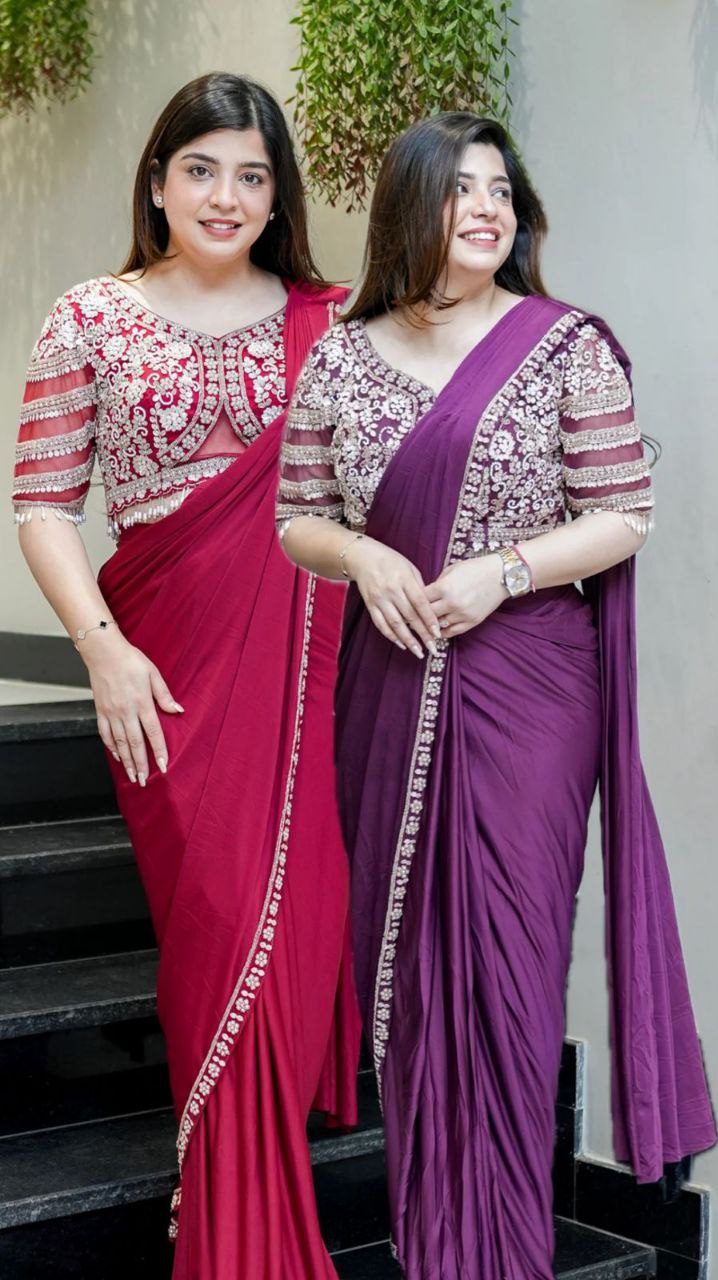 Ready-to-Wear Rangoli Embroidered Saree with Stitched Organza Blouse