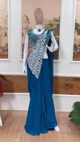 NEW SUPERHIT TRENDING READY TO WEAR SAREE WITH FULLY EMBROIDERED STYLIST BLOUSE ON  FAUX GEORGETTE FABRIC