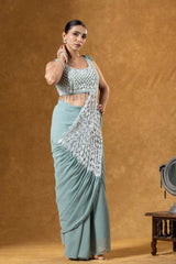 NEW SUPERHIT TRENDING READY TO WEAR SAREE WITH FULLY EMBROIDERED STYLIST BLOUSE ON  FAUX GEORGETTE FABRIC