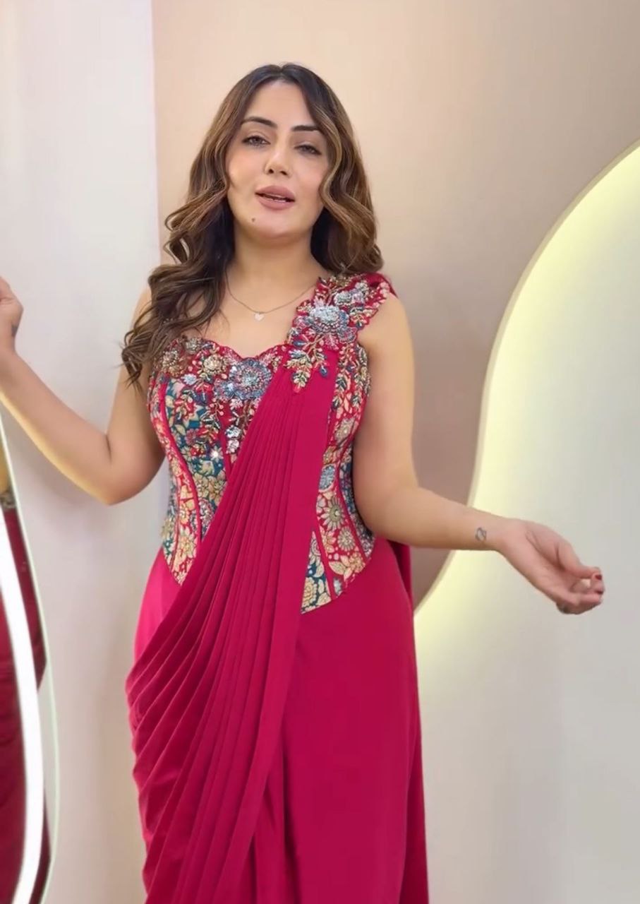 New Super Trending Embroidery Sequence work ready to wear saree with Embroidery Blouse