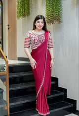 New Super Trending Embroidery Sequence work ready to wear saree with Embroidery Blouse