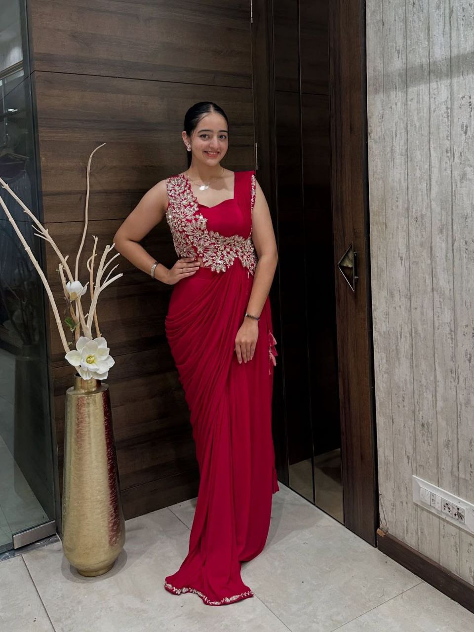 New Super Trending Embroidery cording work ready to wear saree with Embroidery Blouse