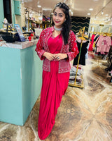 New Super Trending Embroidery Sequence work ready to wear saree with full koti